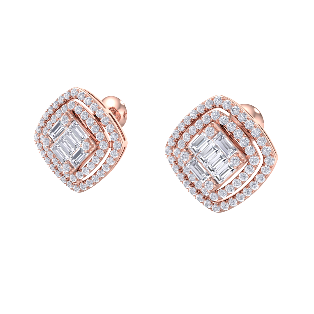 Stud earrings in rose gold with white diamonds of 0.88 ct in weight