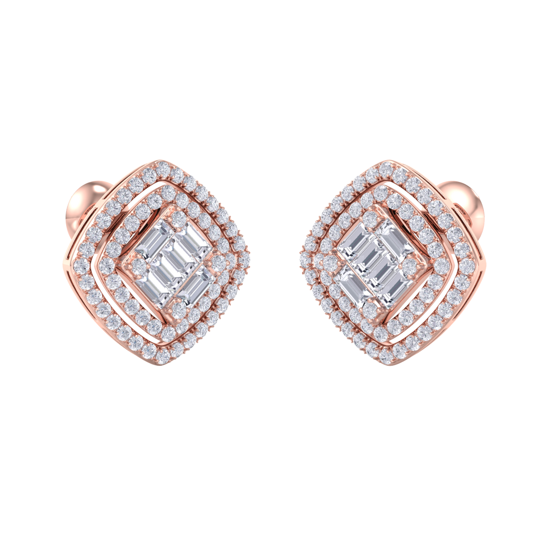 Stud earrings in rose gold with white diamonds of 0.88 ct in weight