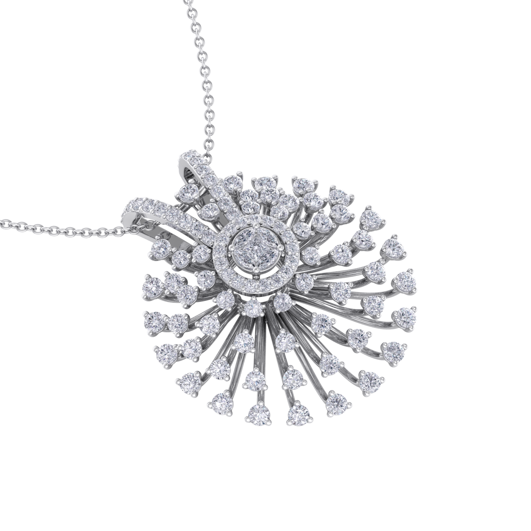 Flower Pendant in white gold with white diamonds of 2.08 ct in weight