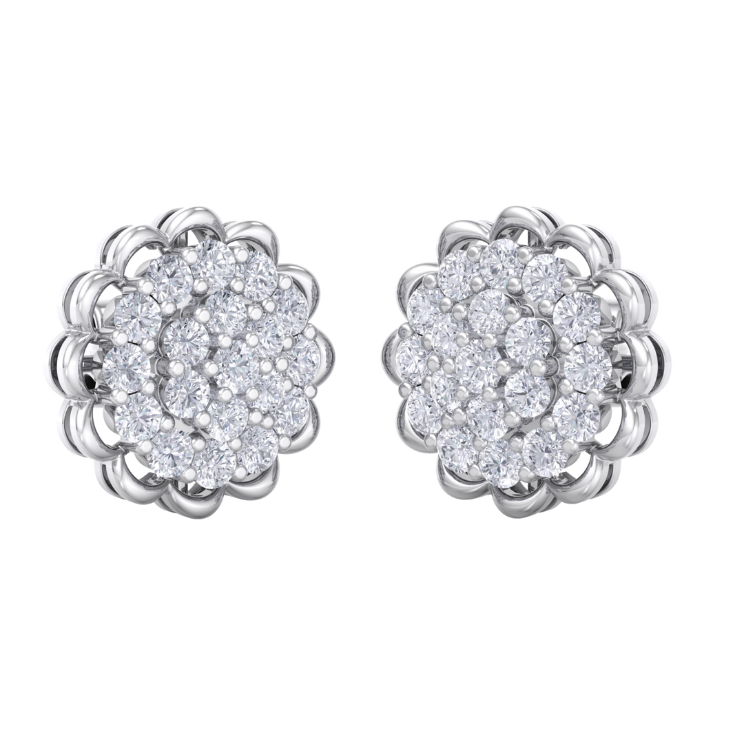 Round shaped stud earrings in white gold with white diamonds of 1.66 ct in weight