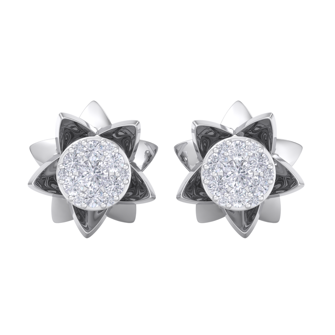 Flower shaped stud earrings in white gold with white diamonds of 0.62 ct in weight