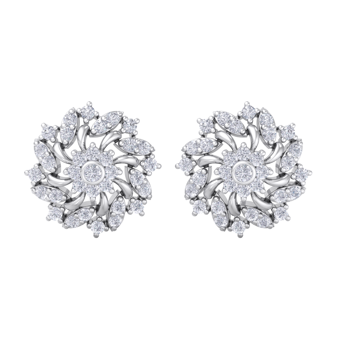 Flower stud earrings in white gold with white diamonds of 1.13 ct in weight