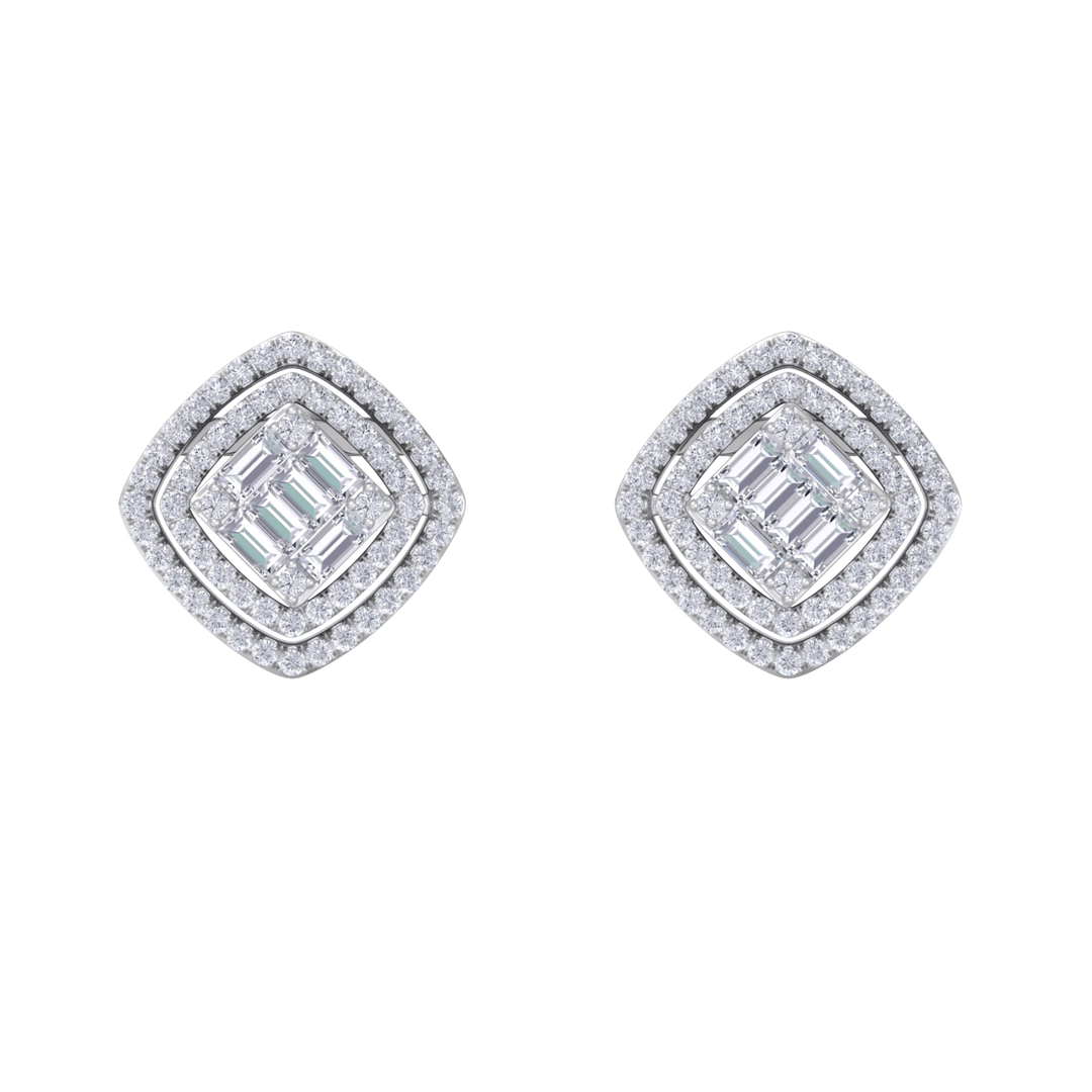 Stud earrings in white gold with white diamonds of 0.88 ct in weight