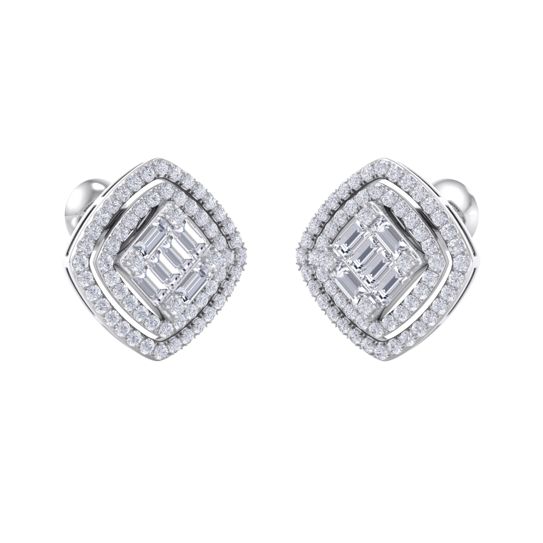 Stud earrings in white gold with white diamonds of 0.88 ct in weight