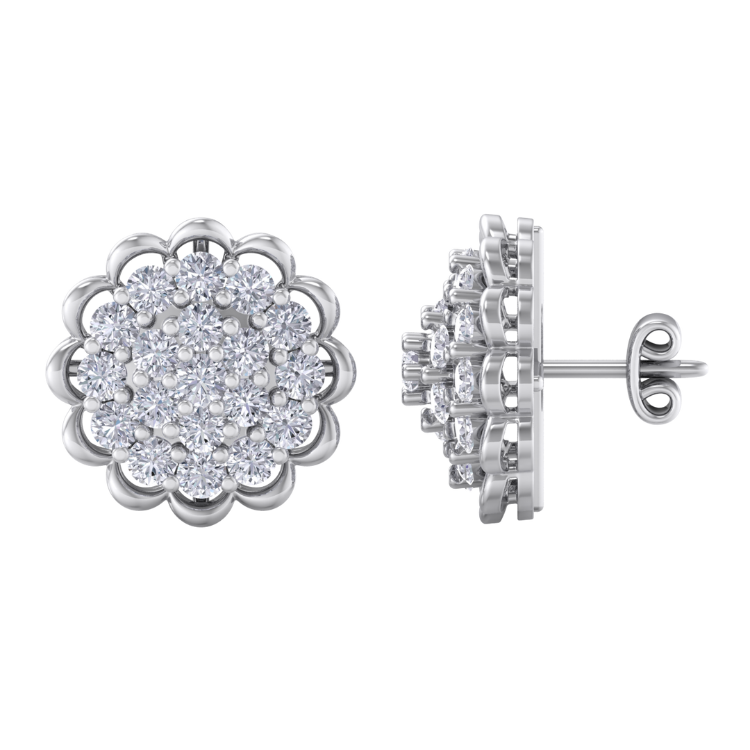 Round shaped stud earrings in white gold with white diamonds of 1.66 ct in weight