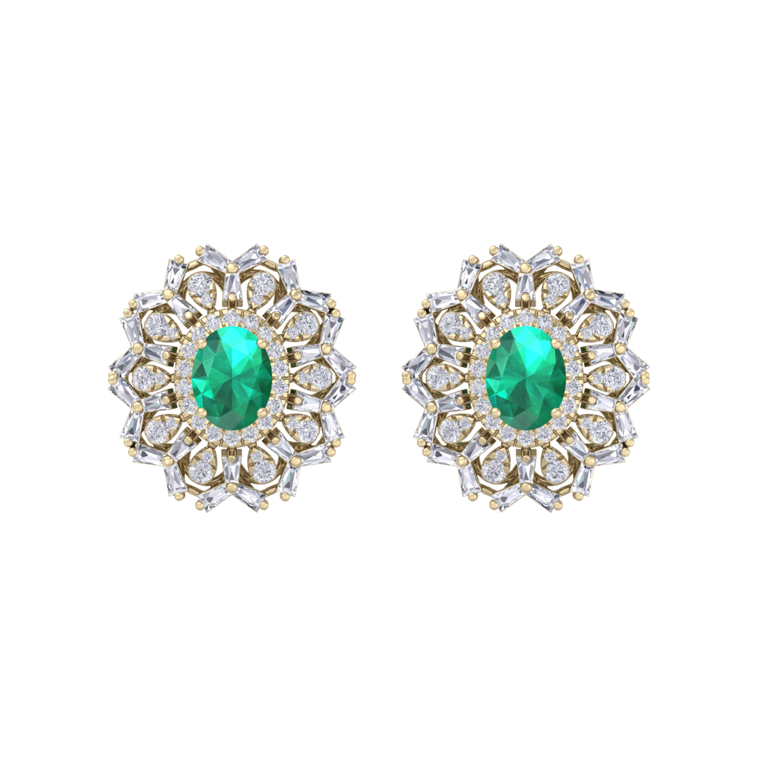 Stud earrings in yellow gold with white diamonds of 2.34 ct in weight