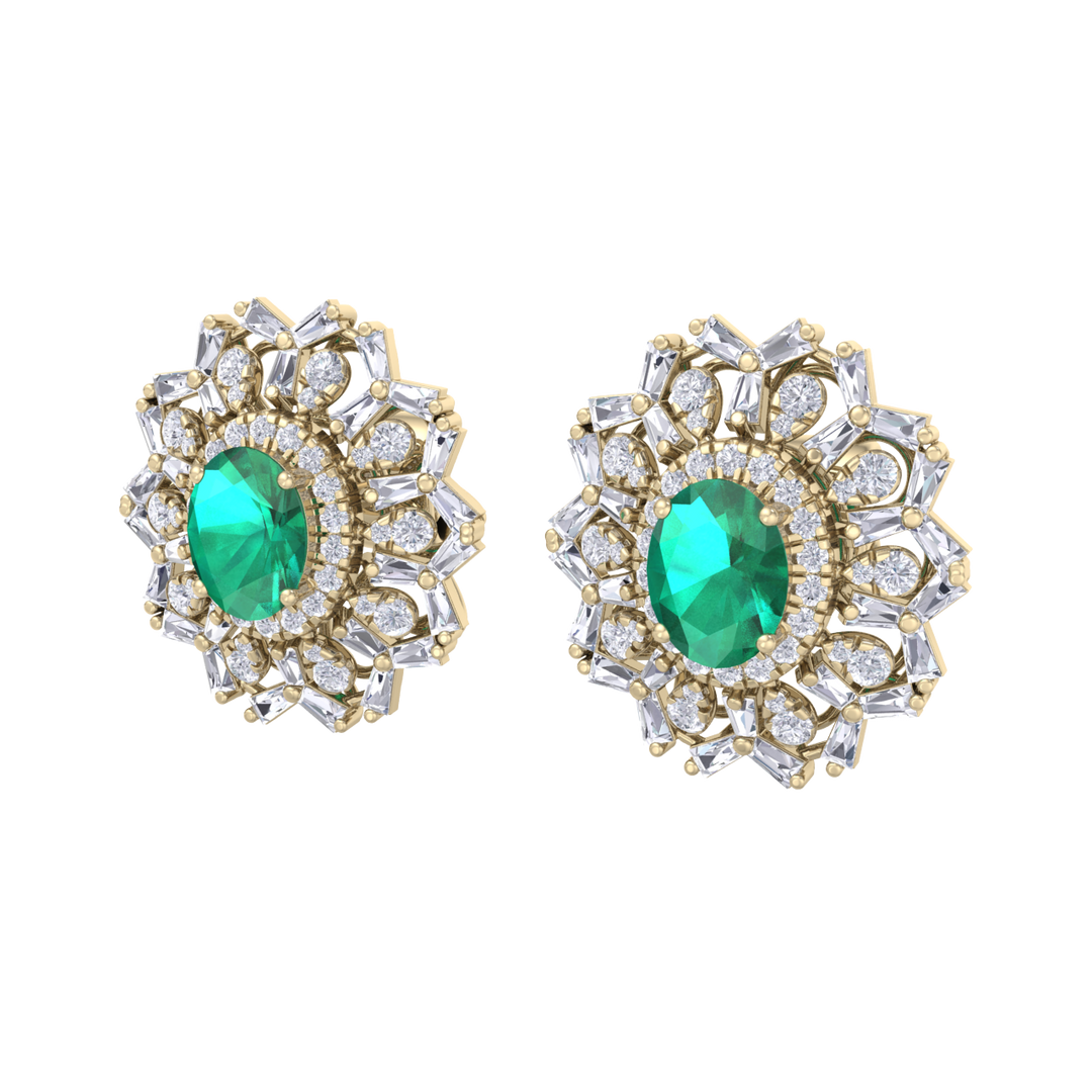 Stud earrings in yellow gold with white diamonds of 2.34 ct in weight