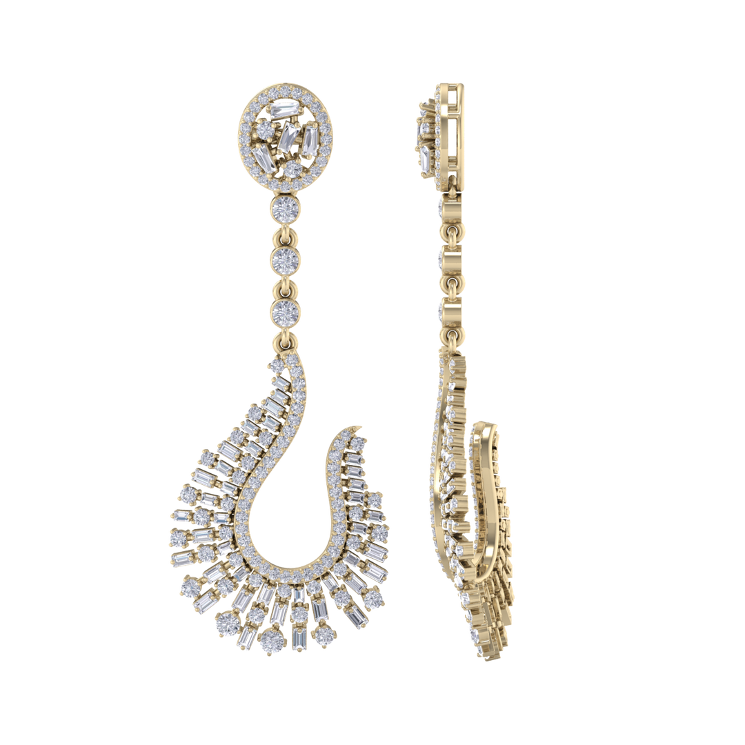 Drop earrings in yellow gold with white diamonds of 2.96 ct in weight