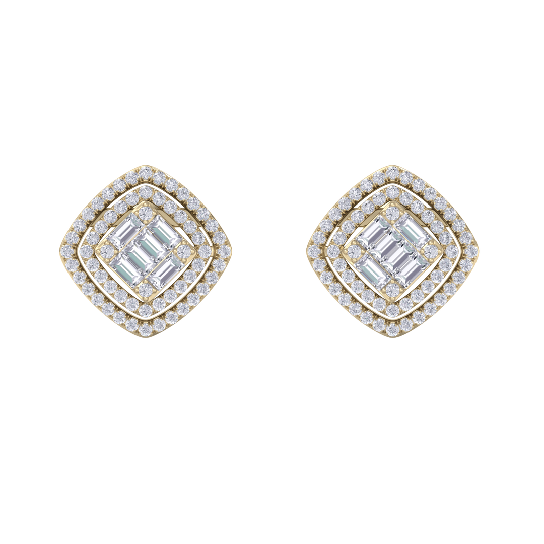 Stud earrings in yellow gold with white diamonds of 0.88 ct in weight